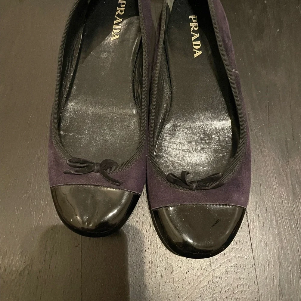 Prada Navy Suede Flats Sz 37 - Picture 6 of 6